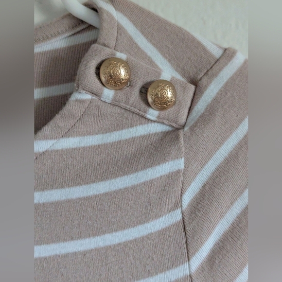 Christian Siriano Beige White Striped Short Sleeve Top Women Sz XS Cotton Blend - Picture 5 of 7